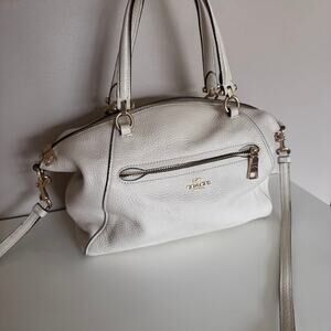 Coach Prairie Satchel Pebbled Leather White Chalk With Crossbody 79997